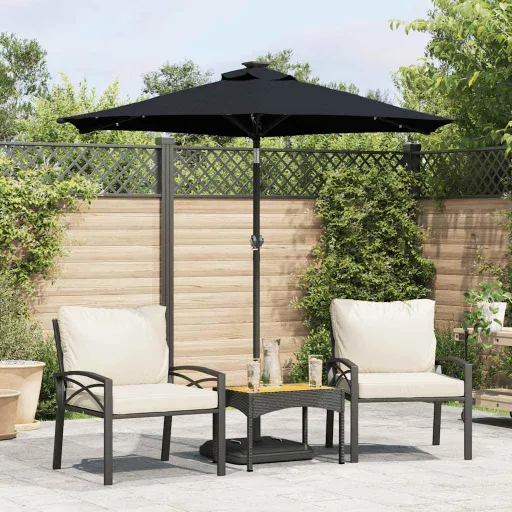 Guarda-Sol Jardim c/ LEDs e Poste de Aço 225x225x212 cm Preto
