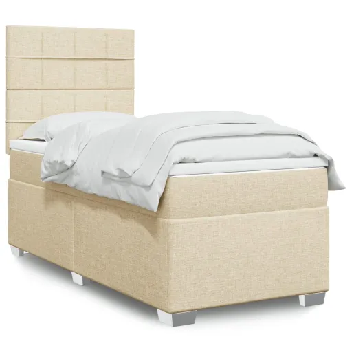 Cama com Molas/Colchão 100x200 cm Tecido Cor Creme