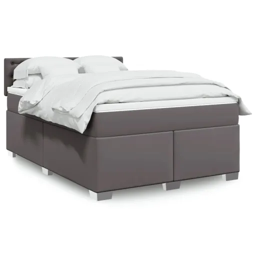 Cama com Molas/Colchão 140x190 cm Couro Artificial Cinzento