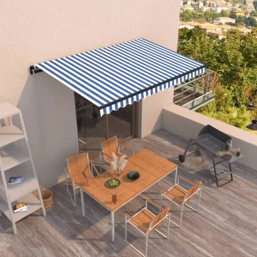 Toldo Retrátil Manual 400x350 cm Azul e Branco