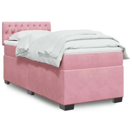 Cama com Molas/Colchão 90x190 cm Veludo Rosa