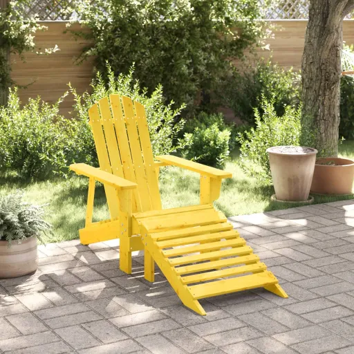 Cadeira Adirondack com Otomana Madeira de Abeto Maciça Amarelo