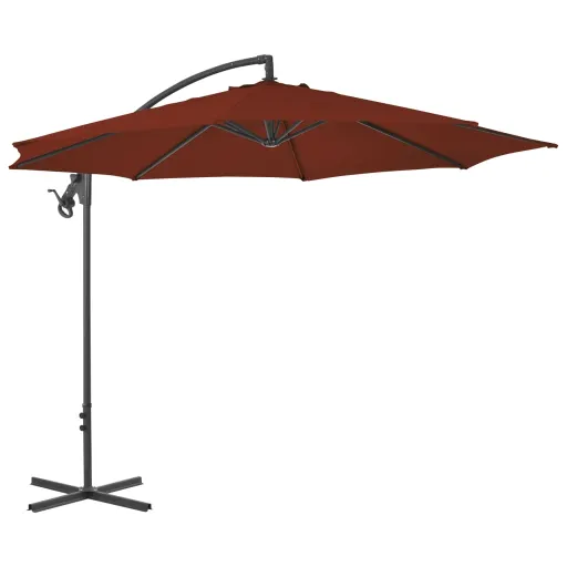 Guarda-Sol de Jardim Cantilever c/ Poste de Aço 300cm Terracota