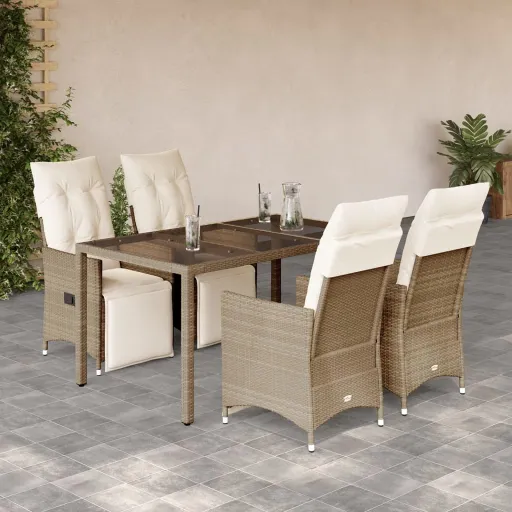 Conjunto de Bistrô para Jardim c/ Almofadões Vime PE Bege (5 pcs)