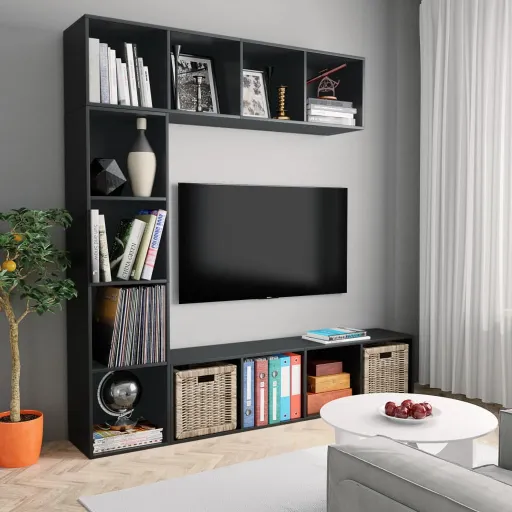 Conjunto Armário de TV/Estante 180x30x180 cm Preto (3 pcs)