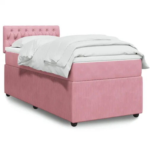Cama com Molas/Colchão 90x200 cm Veludo Rosa