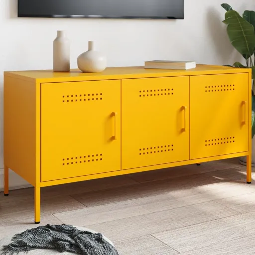 Móvel de TV 100,5x39x50,5 cm Aço Amarelo Mostarda