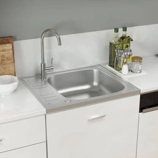Lava-Louça Cozinha + Escorredor 600x500x155mm Aço Inox Prateado