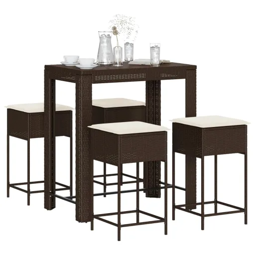 Conjunto de Bar p/ Jardim c/ Almofadões Vime PE Castanho (5 pcs)