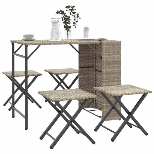 Conjunto de Jantar p/ Jardim Dobrável Vime PE Cinza-Claro  (5 pcs)