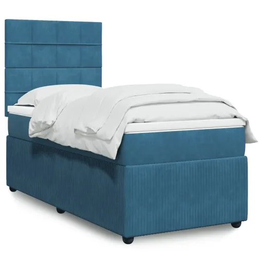 Cama com Molas/Colchão 90x200 cm Veludo Azul-Escuro