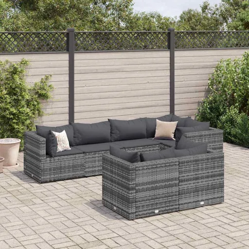Conjunto Lounge de Jardim c/ Almofadões Vime PE Cinzento (7 pcs)