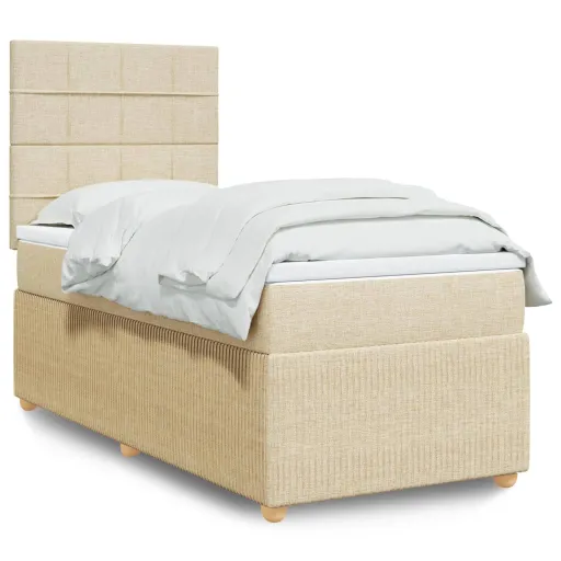 Cama com Molas/Colchão 90x190 cm Tecido Cor Creme