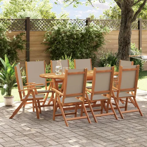 Conjunto de Jantar para Jardim Acácia Maciça e Textilene (9 pcs)
