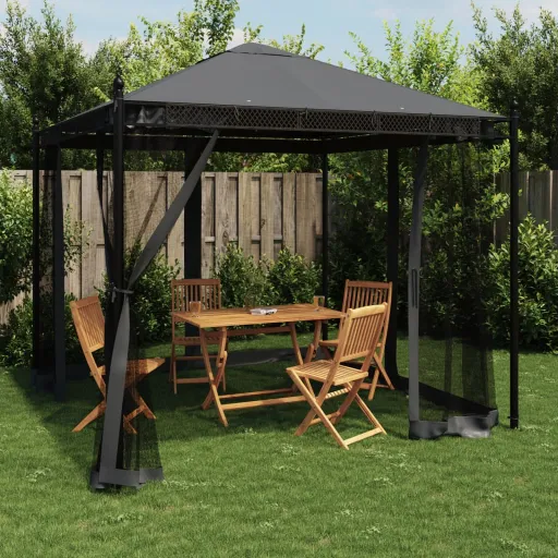 Gazebo com Paredes de Malha 2,93x2,93 m Aço Antracite