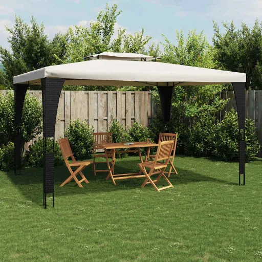 Gazebo com Telhado Duplo 3,98x2,98 m Aço Creme
