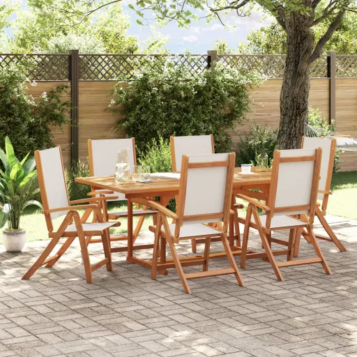 Conjunto de Jantar para Jardim Acácia Maciça e Textilene (7 pcs)