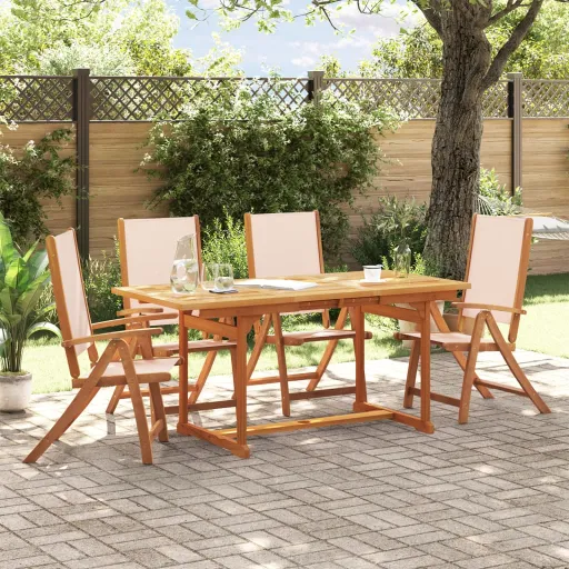 Conjunto de Jantar para Jardim Acácia Maciça e Textilene (5 pcs)