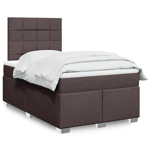 Cama com Molas/Colchão 120x200 cm Tecido Castanho-Escuro