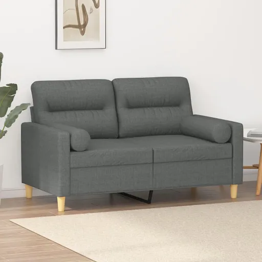 Sofá 2 Lugares +Almofadas Decorativas 120cm Tecido Cinza-Escuro