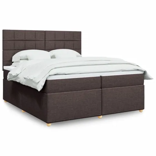 Cama com Molas/Colchão 200x200 cm Tecido Castanho-Escuro