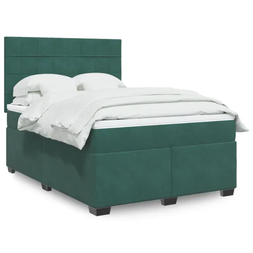 Cama com Molas/Colchão 160x200 cm Veludo Verde-Escuro
