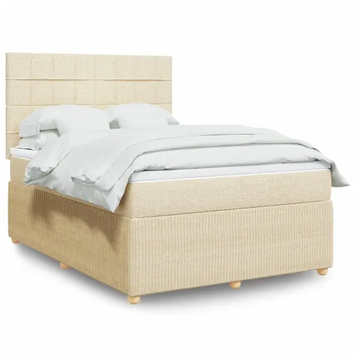 Cama com Molas/Colchão 160x200 cm Tecido Cor Creme