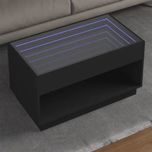 Mesa de Centro Luzes LED Infinity 90x50x50 cm Preto
