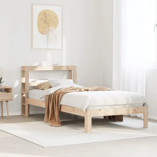 Estrutura de Cama com Cabeceira 75x190 cm Pinho Maciço