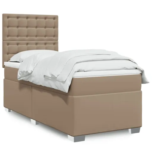 Cama com Molas/Colchão 100x200 cm Couro Artificial Cappuccino