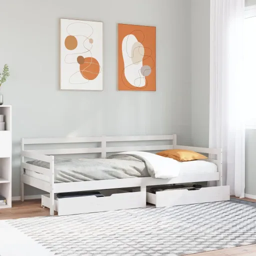Sofá-Cama c/ Gavetas 90x200cm Madeira de Pinho Maciça Branco