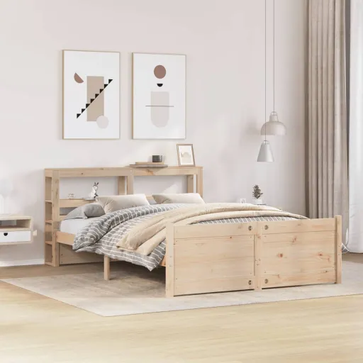 Estrutura de Cama com Cabeceira 120x200 cm Pinho Maciço