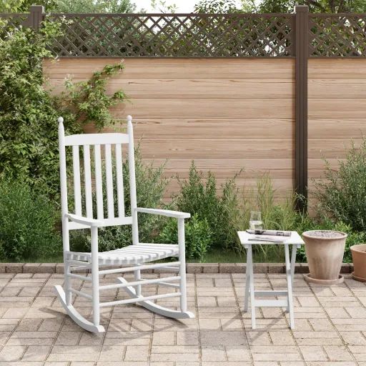 Cadeira de Baloiço com Mesa Dobrável Álamo Maciço Branco