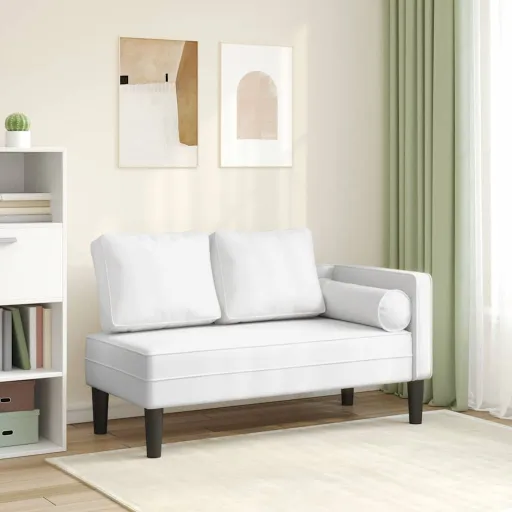 Chaise Longue com Almofadões Couro Artificial Branco
