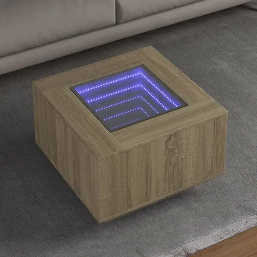 Mesa de Centro c/ LEDs 60x60x40 cm Derivados de Madeira