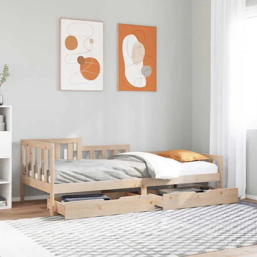 Sofá-Cama com Gavetas 80x200 cm Madeira de Pinho Maciça