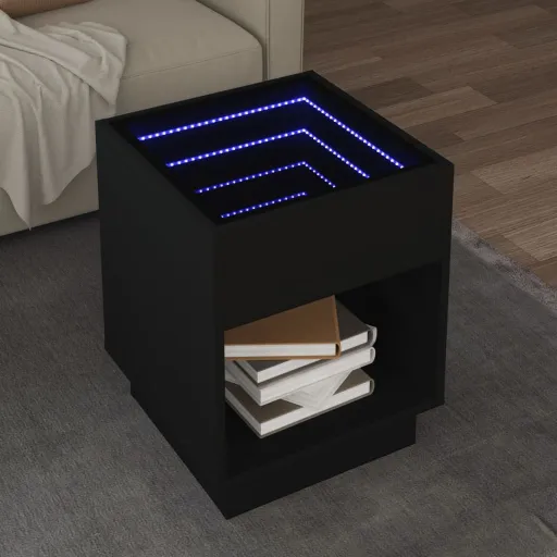 Mesa de Centro Luzes LED Infinity 40x40x50 cm Preto