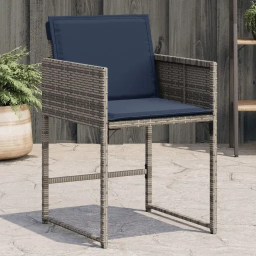 Cadeiras de Jardim com Almofadões   Vime PE Cinzento (4 pcs)