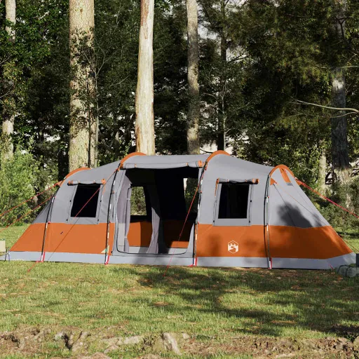 Tenda Familiar Túnel para 6 Pessoas Impermeável Cinzento
