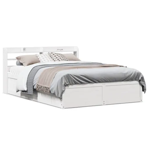 Estrutura Cama c/ Cabeceira 140x190 cm Pinho Maciço Branco