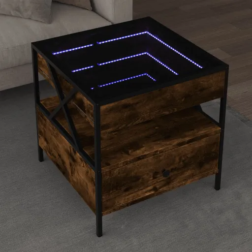 Mesa de Centro Luzes LED Infinity 50x50x51 cm Carvalho Fumado