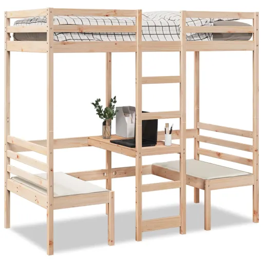 Cama Alta com Secretária e Cadeiras 90x190 cm Pinho Maciço