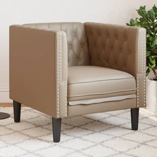 Sofá Chesterfield Couro Artificial Cappuccino