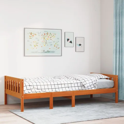 Cama de Criança Sem Colchão 90x200 cm Pinho Maciço Castanho-Mel
