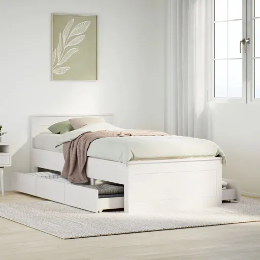 Estrutura de Cama s/ Colchão e c/ Cabeceira Pinho Maciço Branco