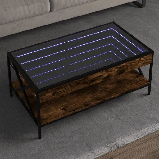 Mesa de Centro Luzes LED Infinity 90x50x38 cm Carvalho Fumado
