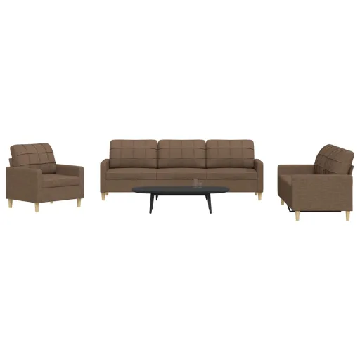 Conjunto de Sofás Tecido Castanho (3 pcs)