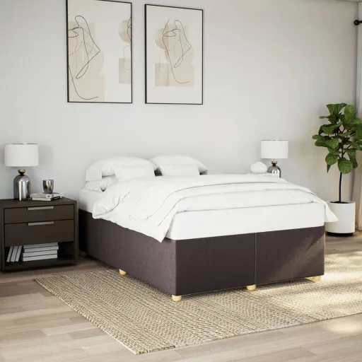 Estrutura de Cama Sem Colchão 140x200 cm Tecido Castanho-Escuro