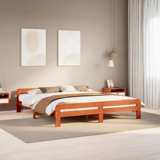 Cama Sem Colchão 200x200 cm Pinho Maciço Castanho-Mel