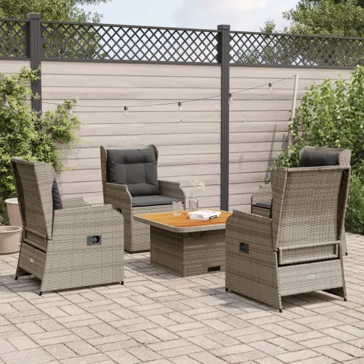 Conjunto Lounge de Jardim c/ Almofadões Vime PE Cinzento (5 pcs)